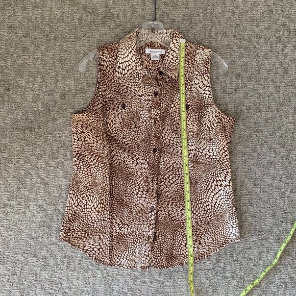 2/$20 Liz Claiborne Brown/Ivory Animal print Linen Sleeveless Top - Size Small - Picture 7 of 7